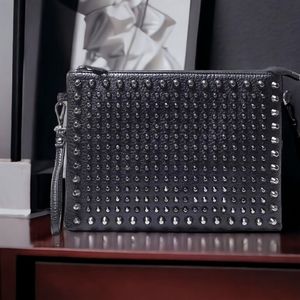 Unisex Black Studded Clutch Bag With Crossbody Shoulder Strap